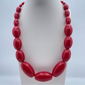 Vintage Red Lucite Statement Necklace 24” + 2” Extender Holiday Glam